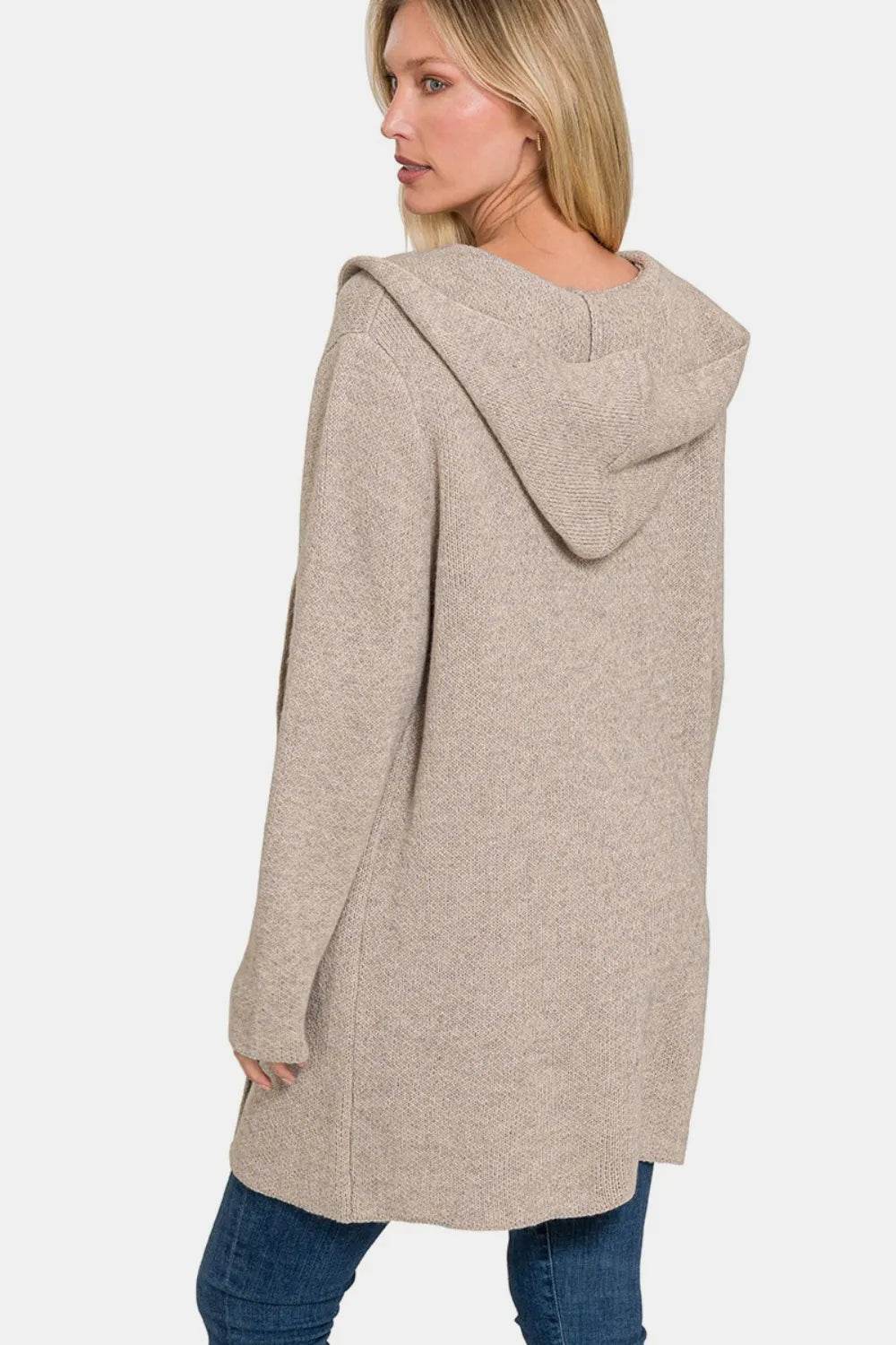 Zenana Hooded Open Front Sweater Cardigan - IntuitiveEncBoutique
