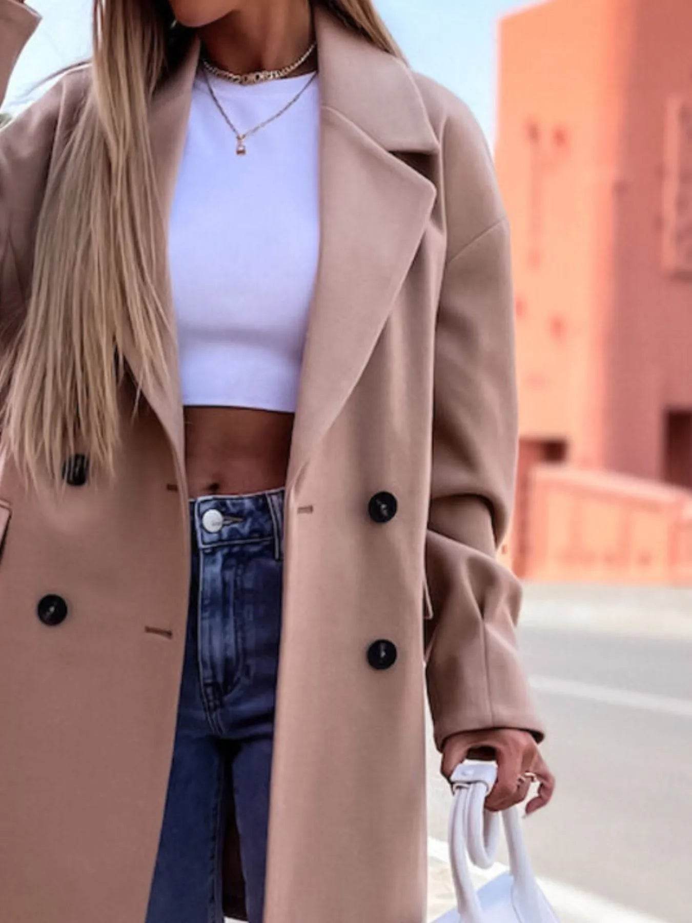 Full Size Double-Breasted Wool Coat Plus Size - IntuitiveEncBoutique