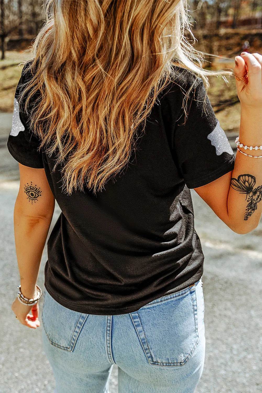 Glitter Ghost Round Neck Short Sleeve T-Shirt - IntuitiveEncBoutique