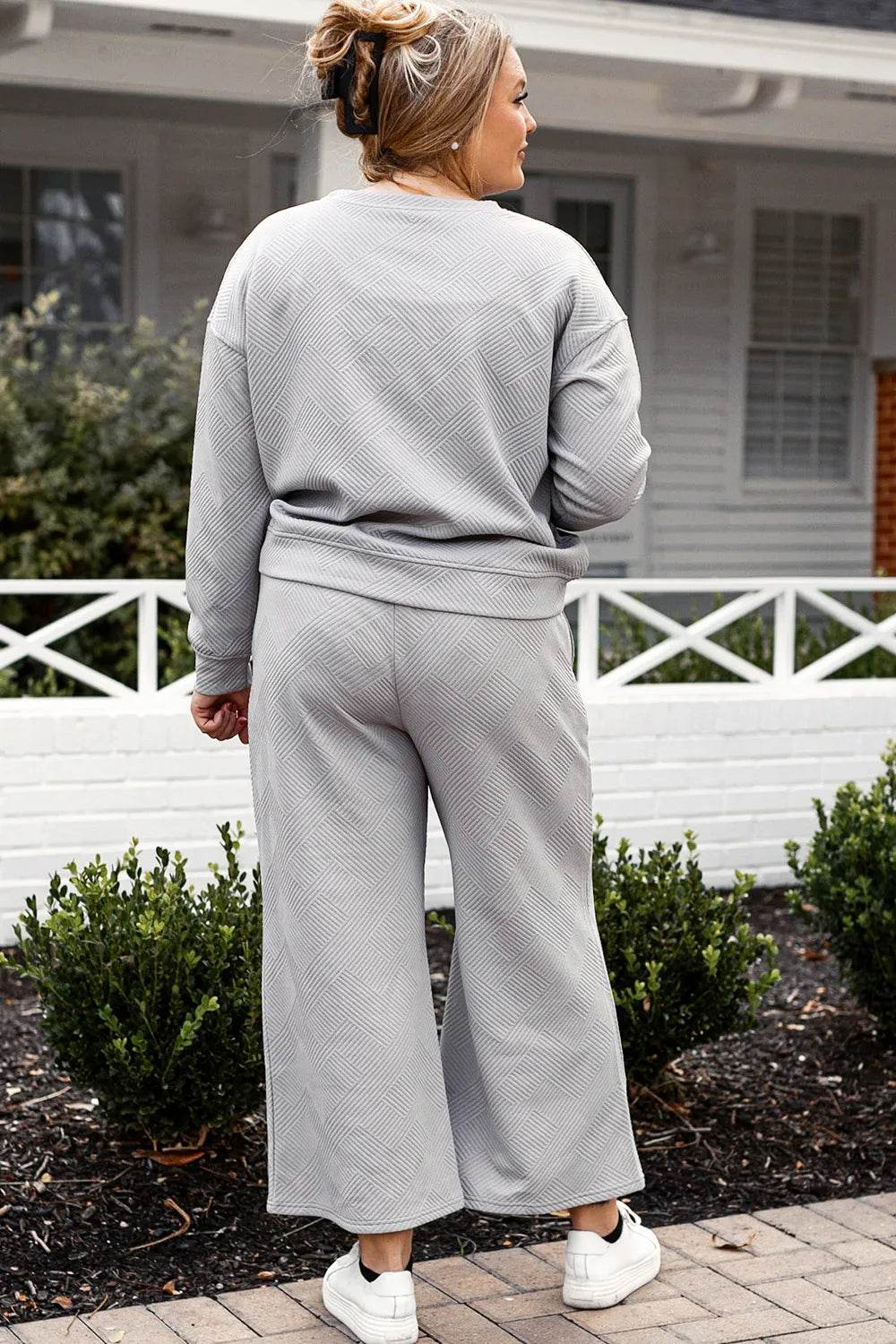 Double Take Full Size Textured Long Sleeve Top and Drawstring Pants Set - IntuitiveEncBoutique