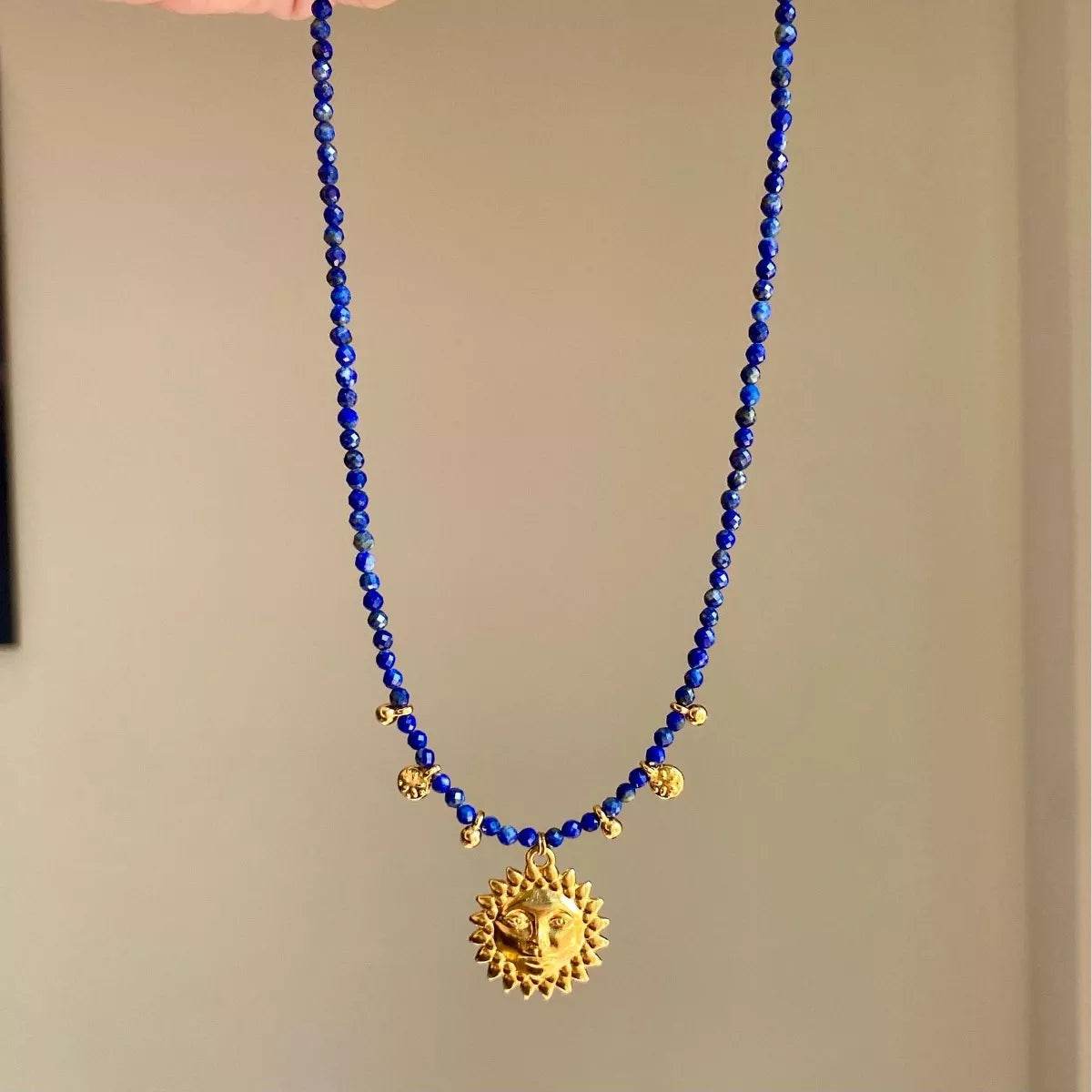 14K Gold-Plated Bead Sun Pendant Necklace - IntuitiveEncBoutique
