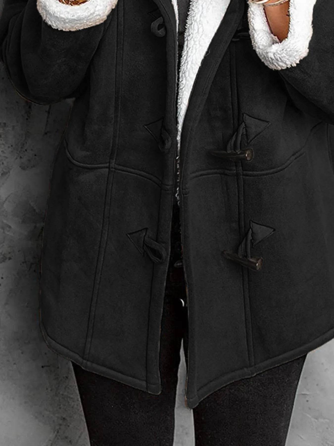 Full Size Cozy Sherpa Lined Toggle Coat with Hood Plus Size - IntuitiveEncBoutique