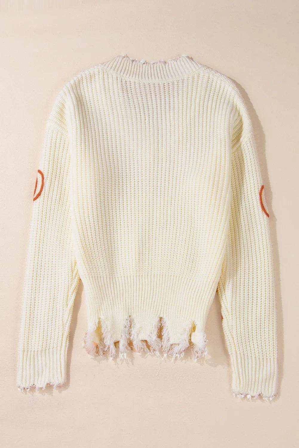 Raw Hem Pumpkin V-Neck Long Sleeve Sweater - IntuitiveEncBoutique
