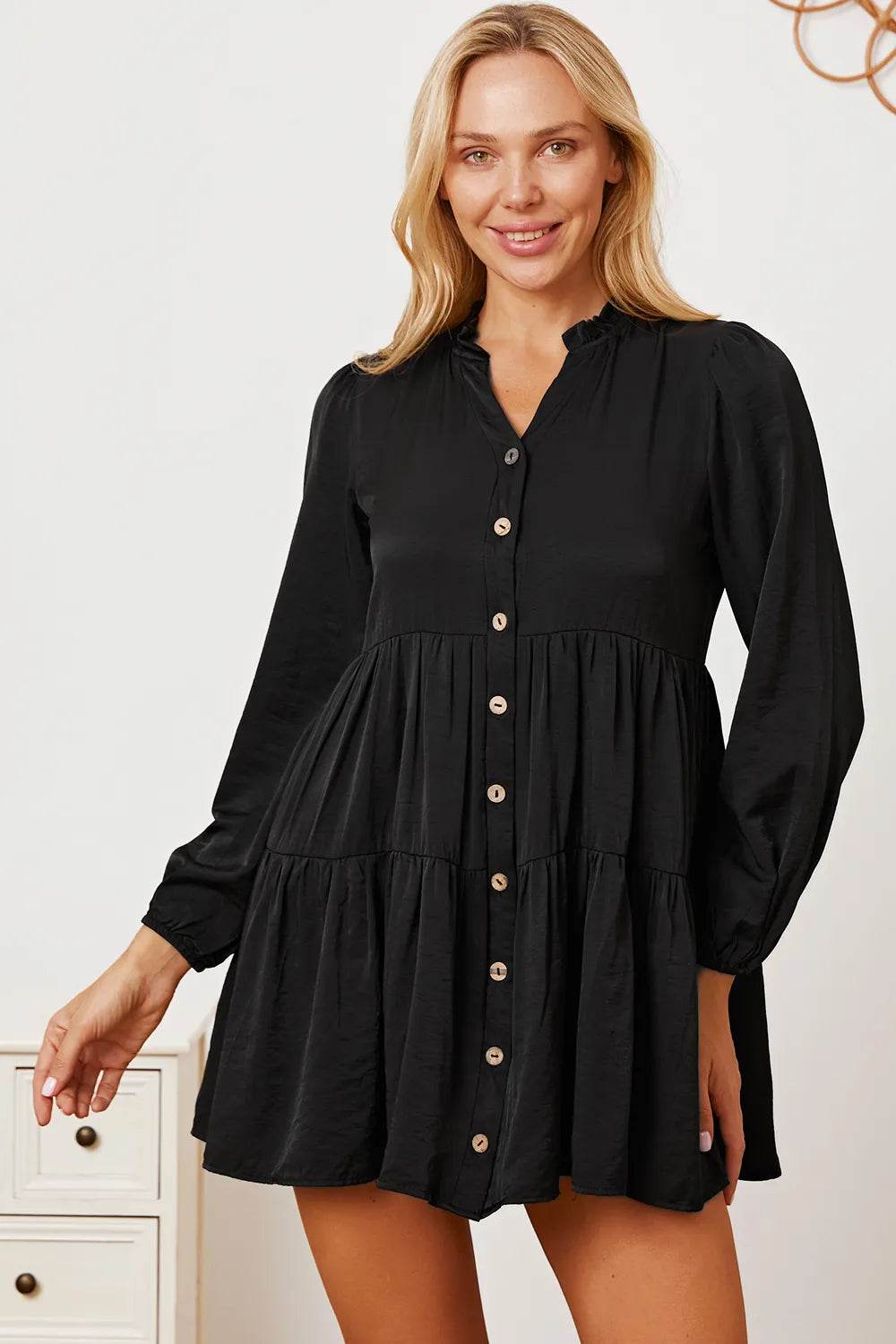 Ruffled Button Up Long Sleeve Tiered Shirt - IntuitiveEncBoutique