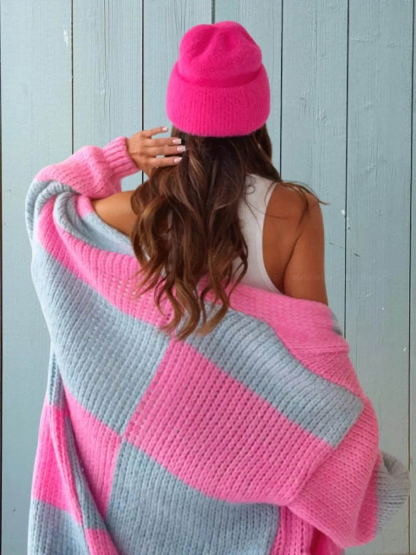 Color Block Long Sleeve Longline Cardigan Plus Size - IntuitiveEncBoutique