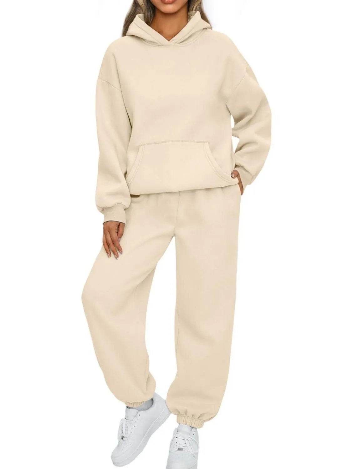 Full Size Kangaroo Pocket Hoodie and Joggers Set Plus Size - IntuitiveEncBoutique