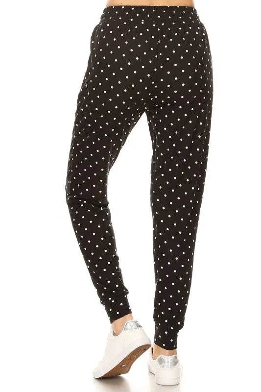 Leggings Depot Full Size Buttery Soft Polka Dot Joggers with Drawstring Plus Size - IntuitiveEncBoutique