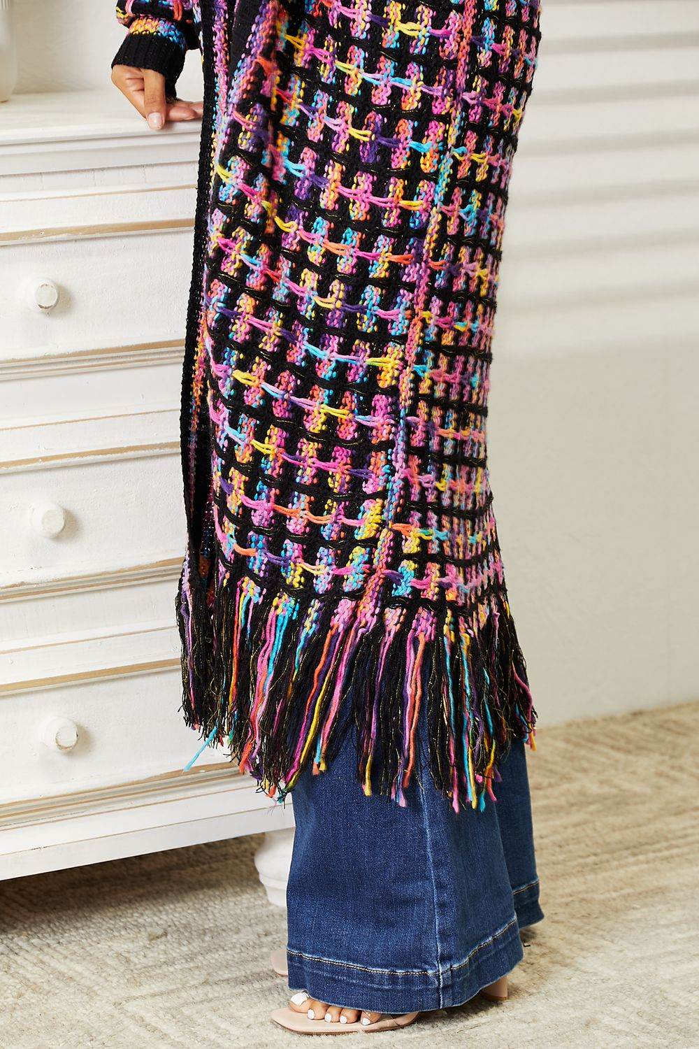 Angel Wings Full Size Multicolored Open Front Fringe Hem Cardigan - IntuitiveEncBoutique