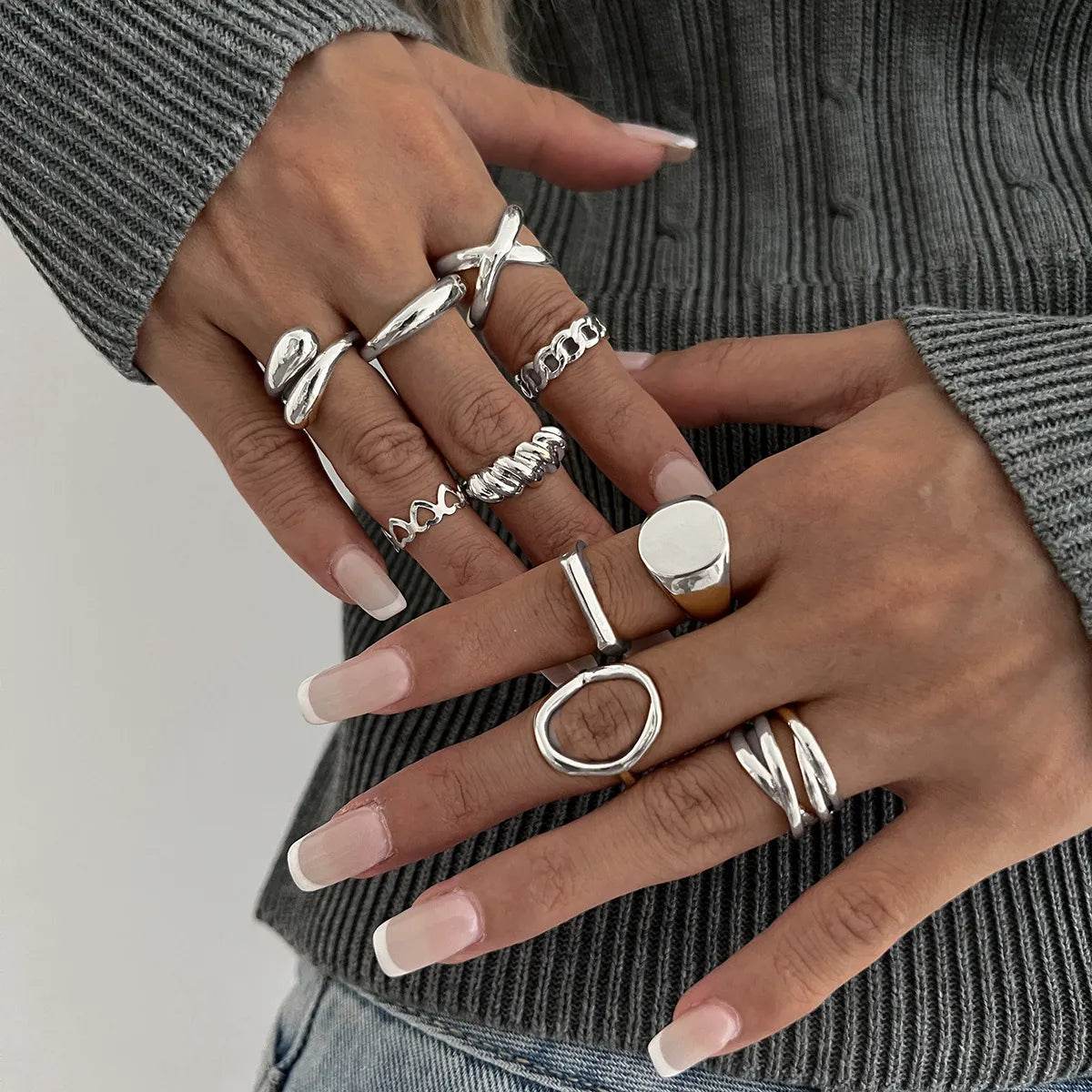 10-Piece Alloy Geometric Ring - IntuitiveEncBoutique