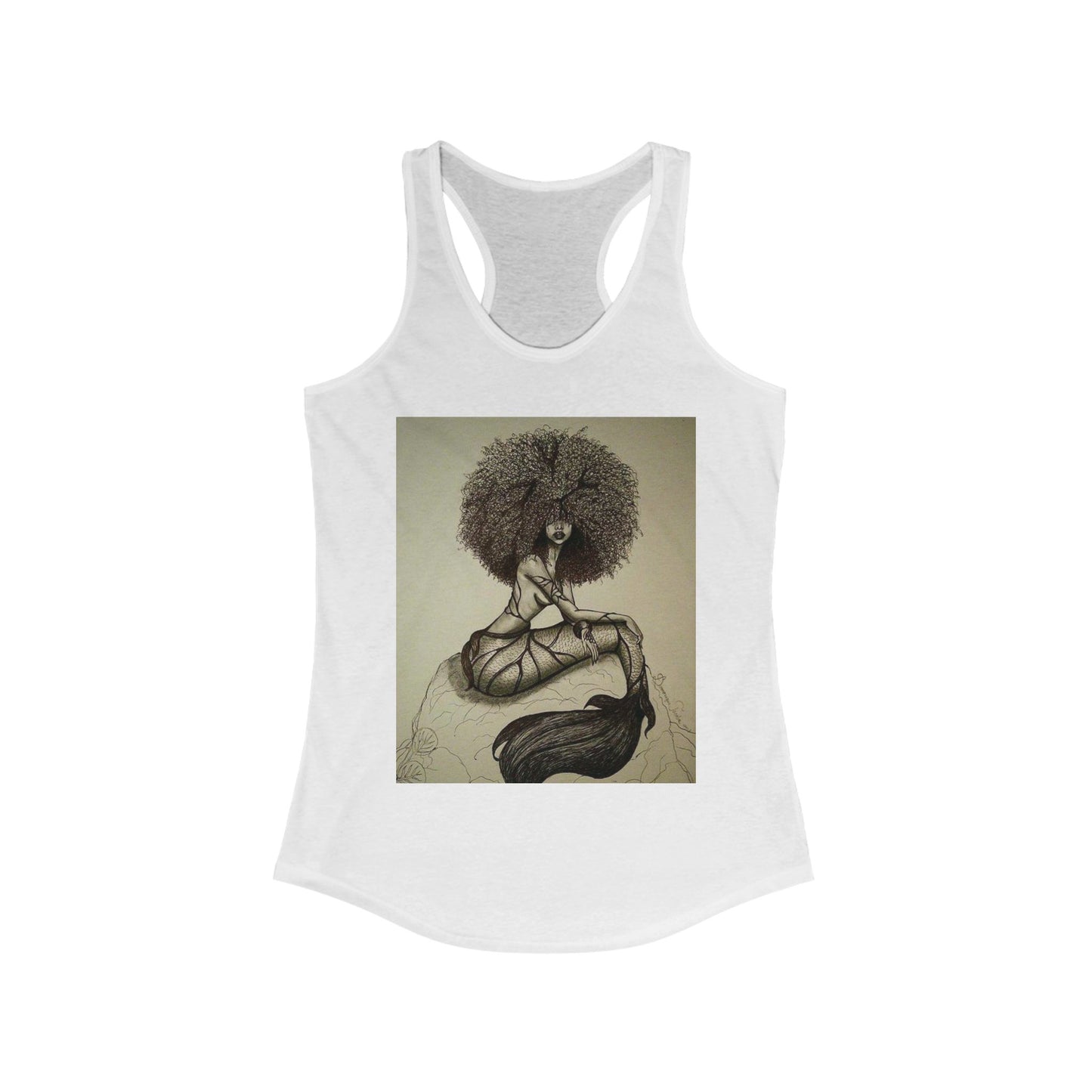 Black Mermaid Racerback Tank Top, Women's Sleeveless Shirt, Ocean Theme Clothing, Beachwear Apparel, Underwater Design Tank, Summer