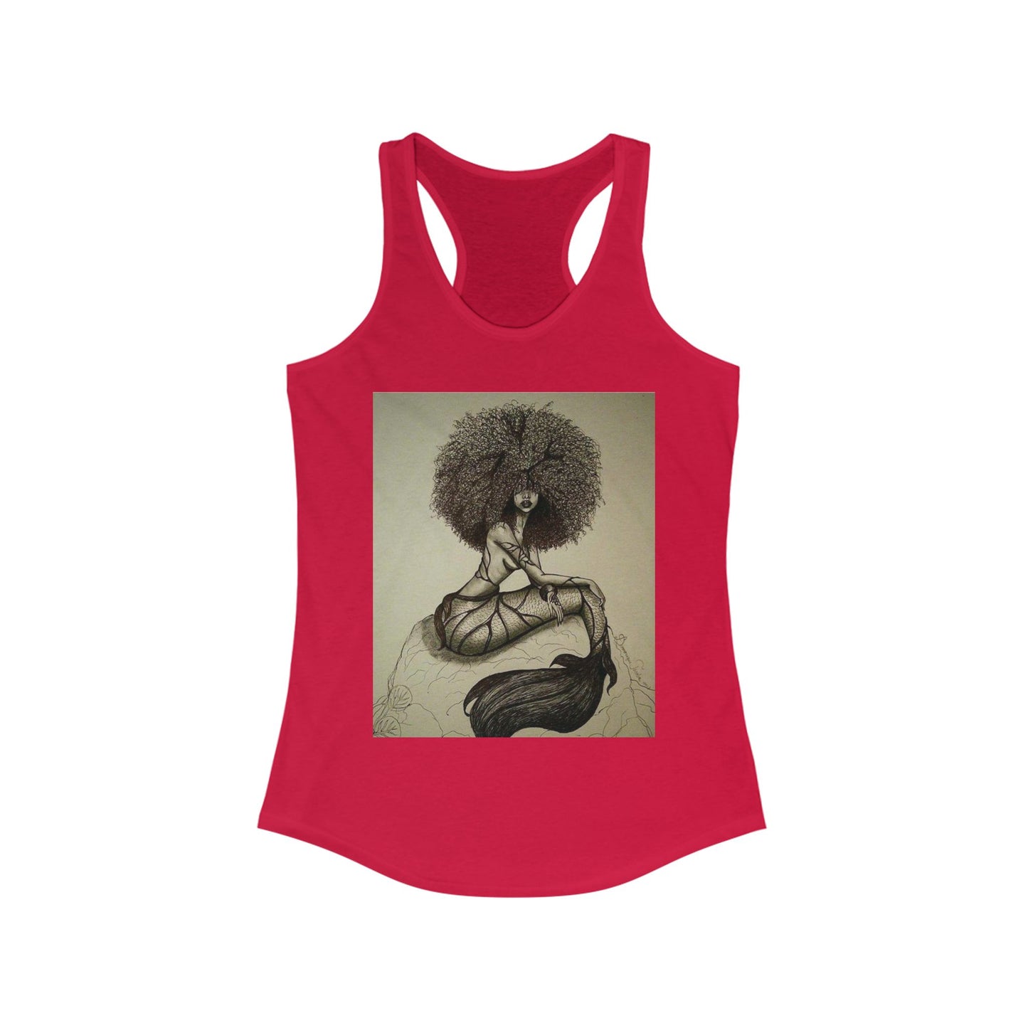 Black Mermaid Racerback Tank Top, Women's Sleeveless Shirt, Ocean Theme Clothing, Beachwear Apparel, Underwater Design Tank, Summer