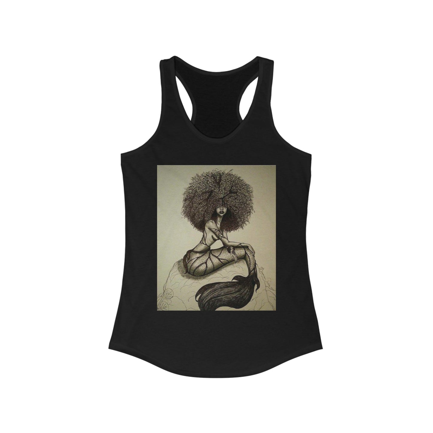Black Mermaid Racerback Tank Top, Women's Sleeveless Shirt, Ocean Theme Clothing, Beachwear Apparel, Underwater Design Tank, Summer