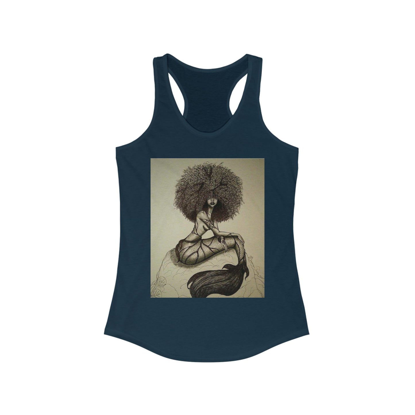 Black Mermaid Racerback Tank Top, Women's Sleeveless Shirt, Ocean Theme Clothing, Beachwear Apparel, Underwater Design Tank, Summer