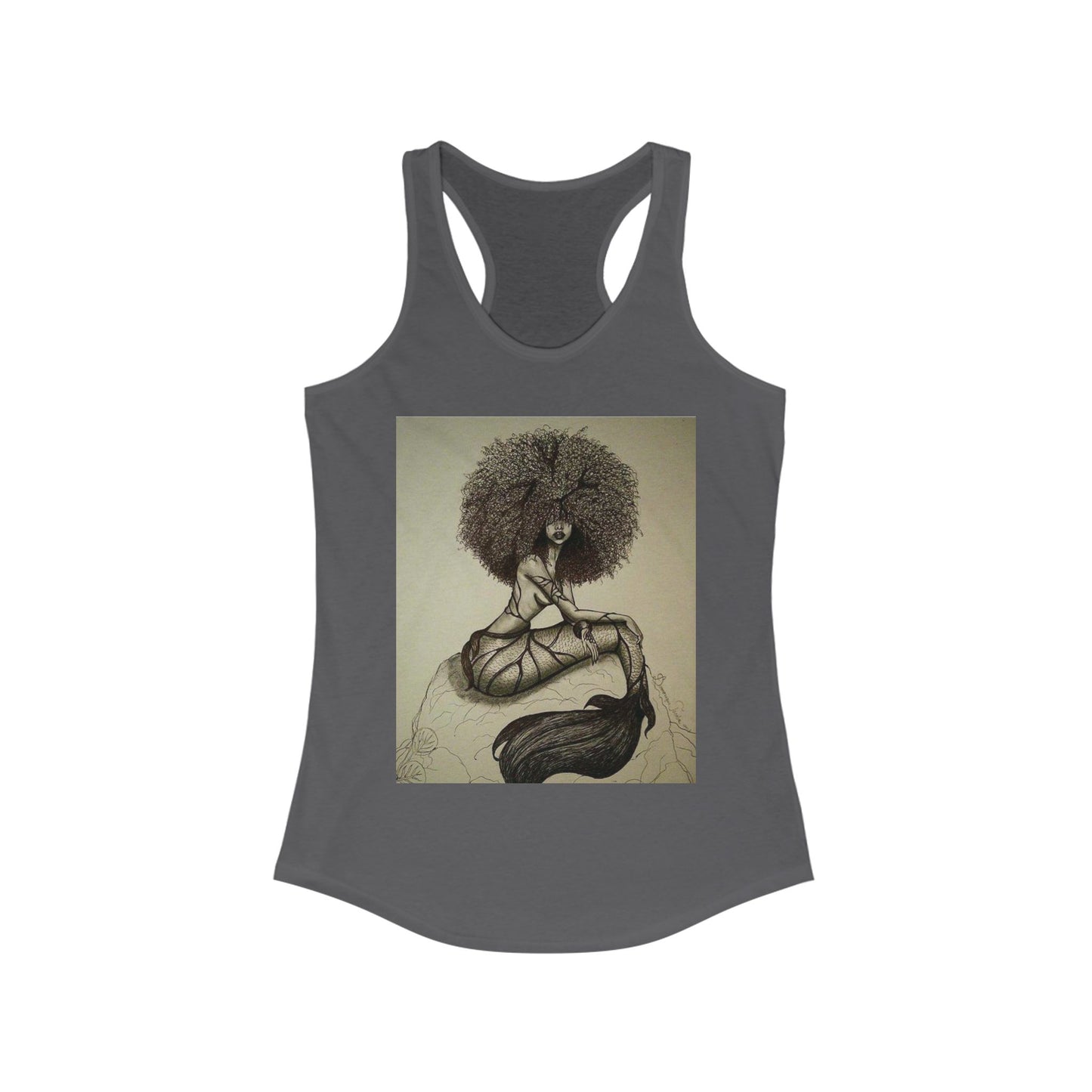 Black Mermaid Racerback Tank Top, Women's Sleeveless Shirt, Ocean Theme Clothing, Beachwear Apparel, Underwater Design Tank, Summer