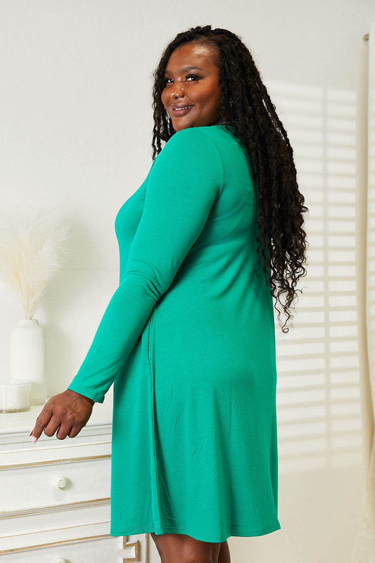 Zenana Full Size Long Sleeve Flare Dress with Pockets - IntuitiveEncBoutique