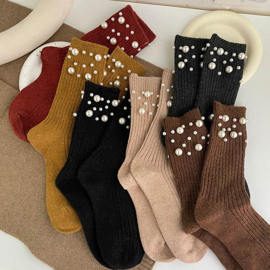 Korean style fashionable rivet bead pile socks autumn and winter thick warm rabbit wool - IntuitiveEncBoutique