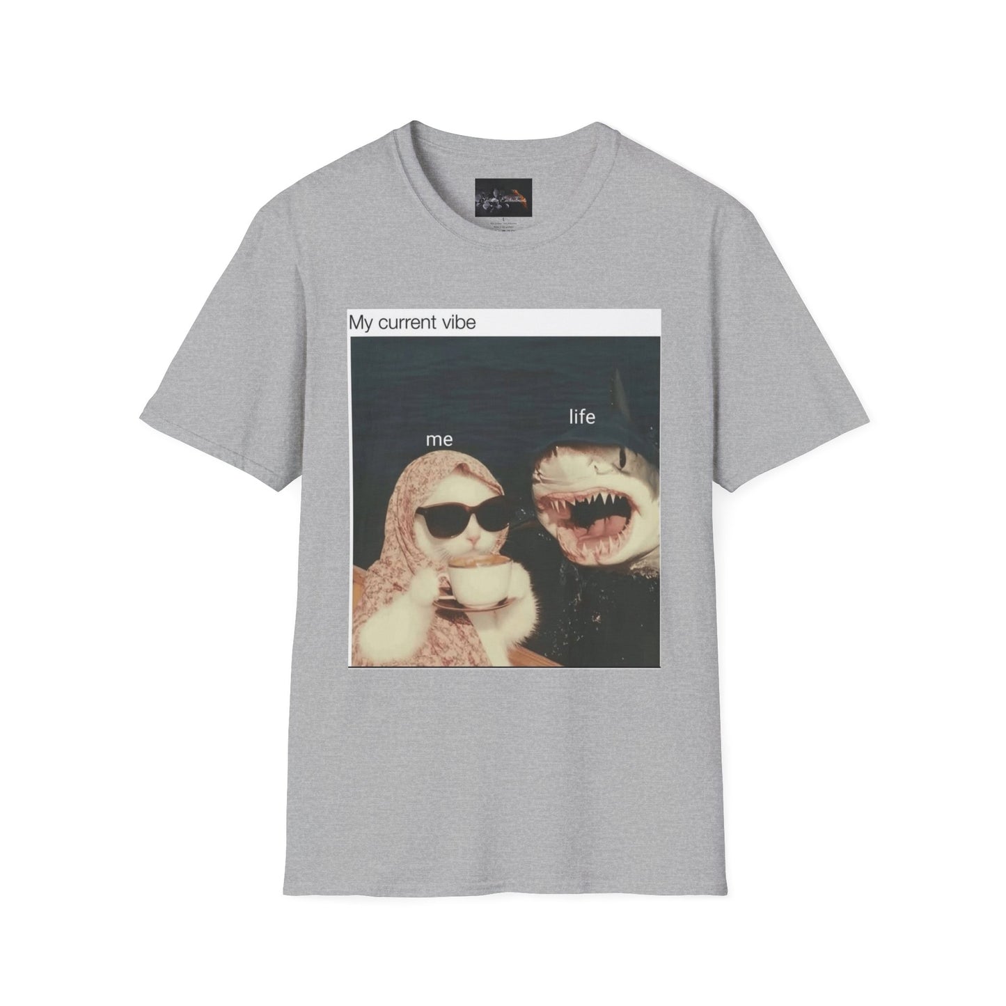 My Current Vibe T-Shirt, Funny Cat Shark Tee for Casual Outings, Unique Gift for Cat Lovers, Summer Style, Chill Vibes