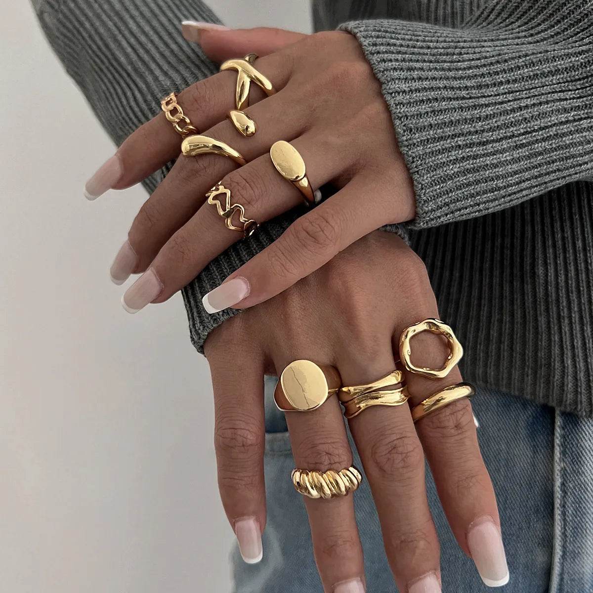10-Piece Alloy Geometric Ring - IntuitiveEncBoutique