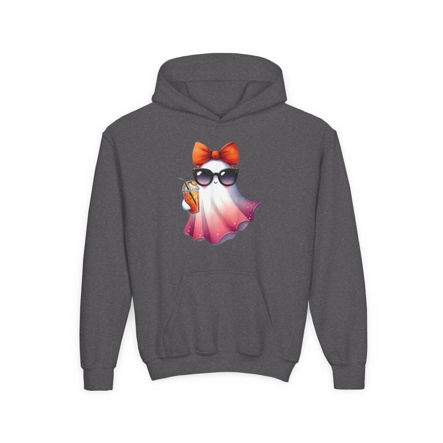 Youth Ghostly Glam Hoodie, Cute Ghost Design Sweatshirt, Halloween Apparel, Halloween Costume, Kids Hooded Sweatshirt - IntuitiveEncBoutique