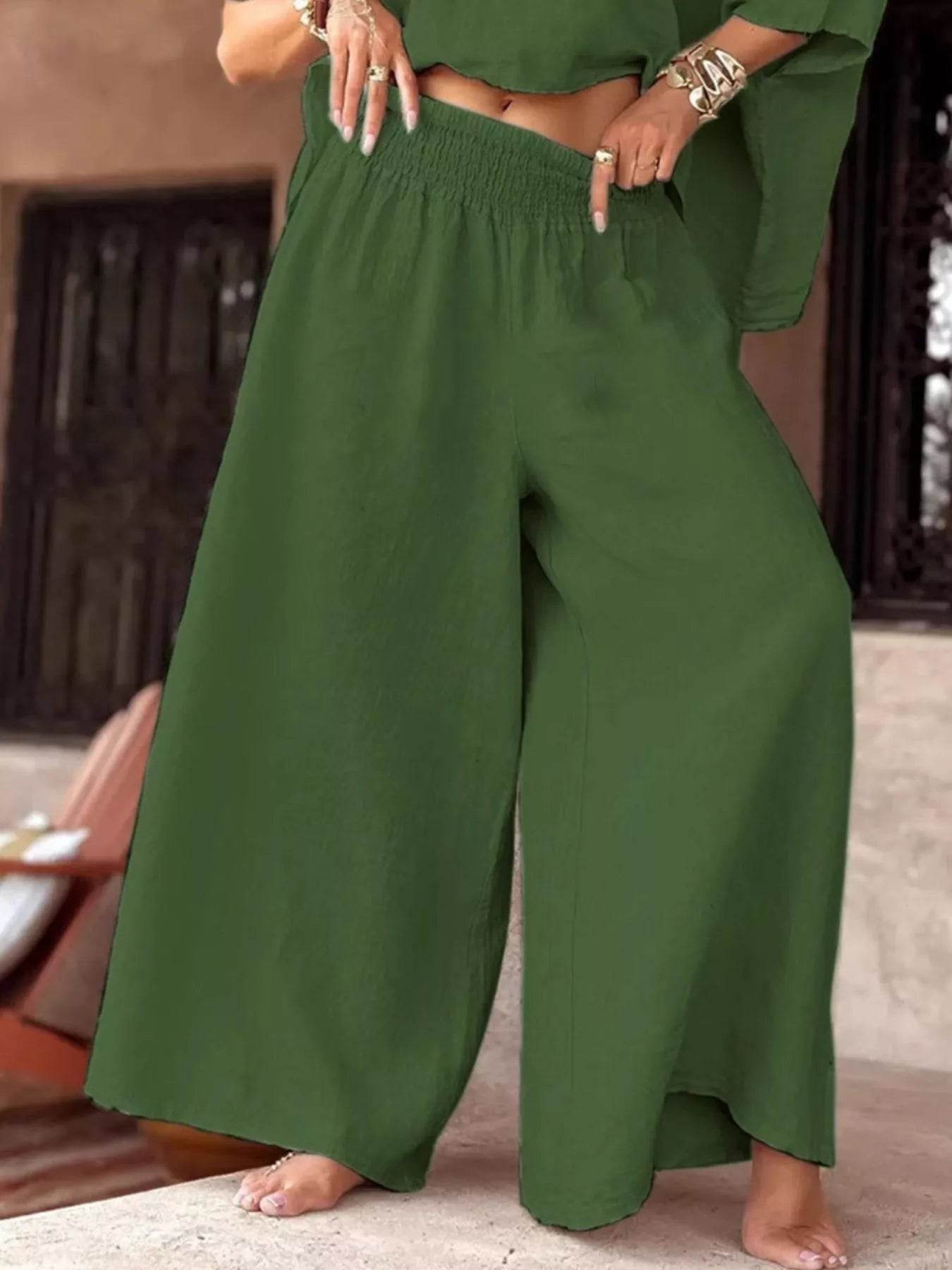 Full Size Boat Neck Top and Wide Leg Pants Set Plus Size - IntuitiveEncBoutique