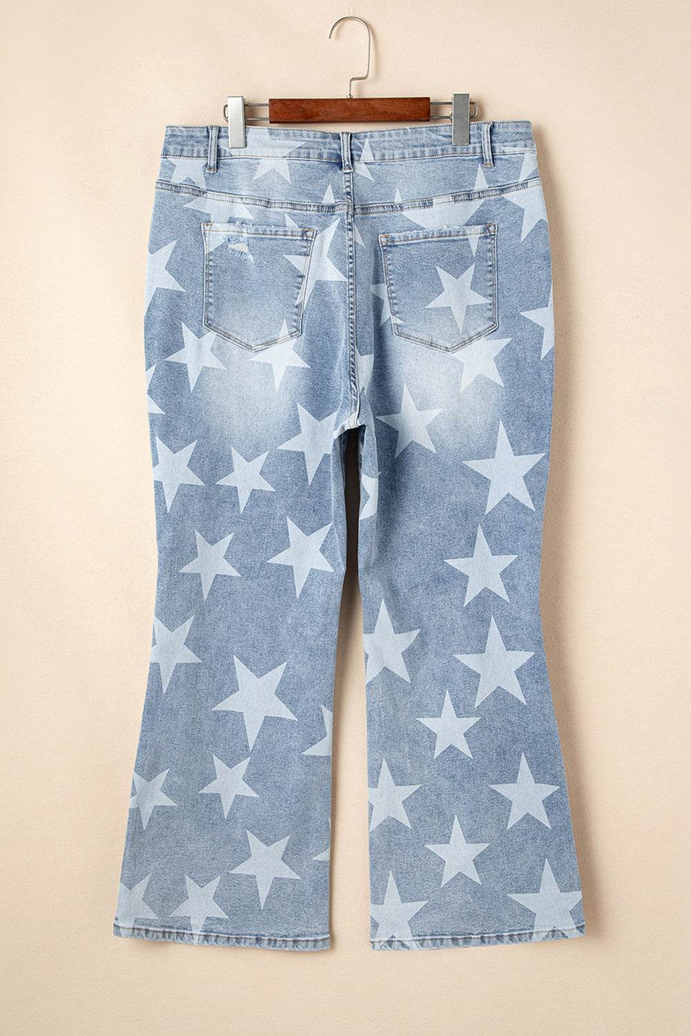 Sky Blue Star Printed Multi Buttons Slit Knee Destroyed Plus Size Jeans - IntuitiveEncBoutique
