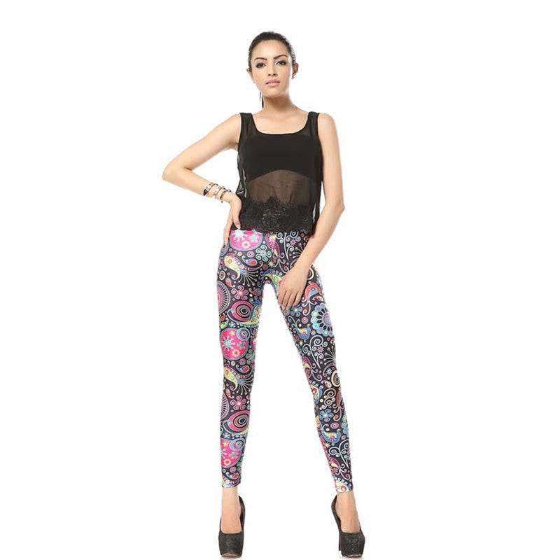 Retro Cartoon Flower Print Leggings - IntuitiveEncBoutique