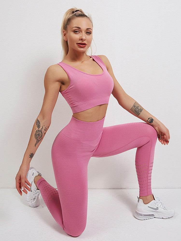 High Waist Slimming Peach Bottom Hollow Out Women's Yoga Pants Set - IntuitiveEncBoutique