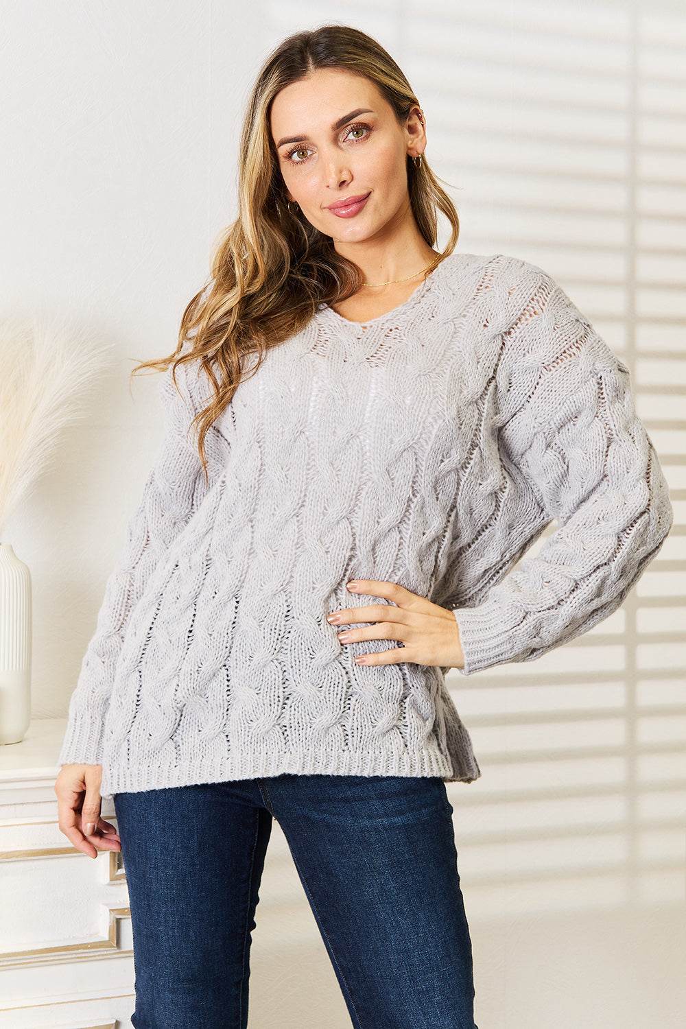 Woven Right Cable-Knit Hooded Sweater - IntuitiveEncBoutique