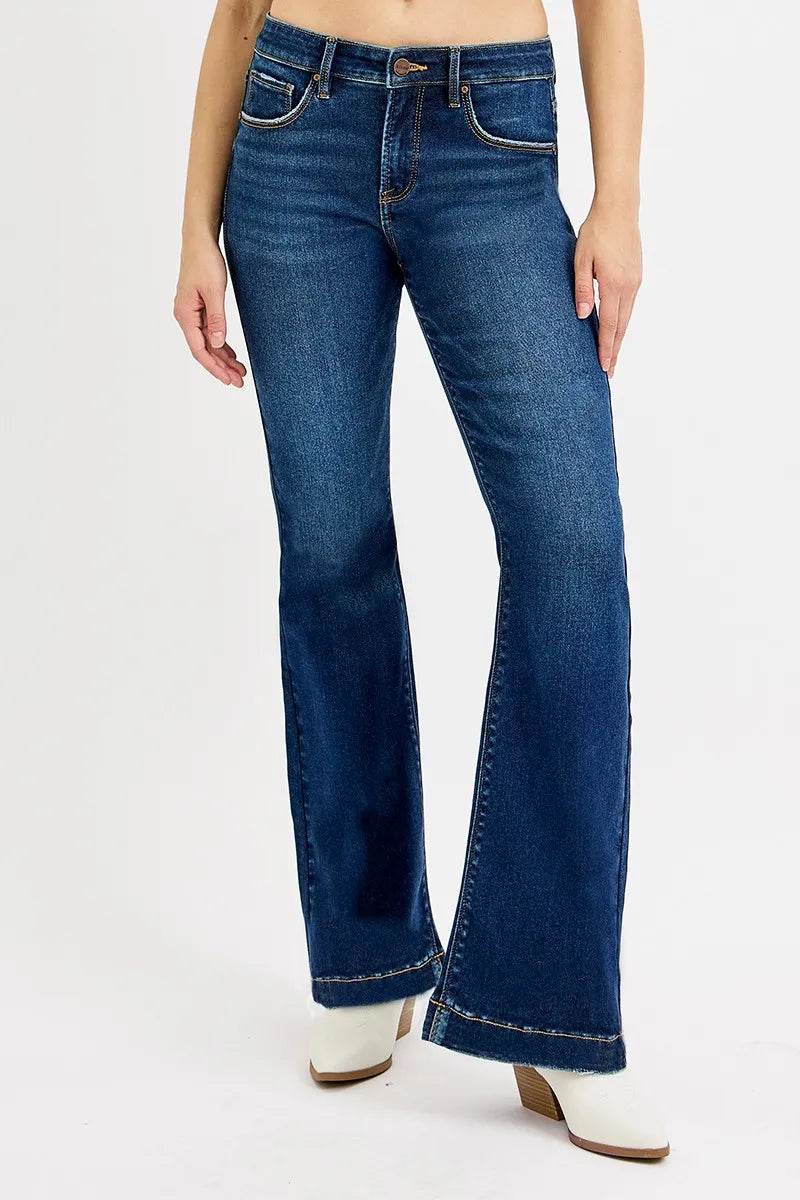 RISEN Full SIze Tummy Control Mid Rise Flare Jeans Plus SIze - IntuitiveEncBoutique
