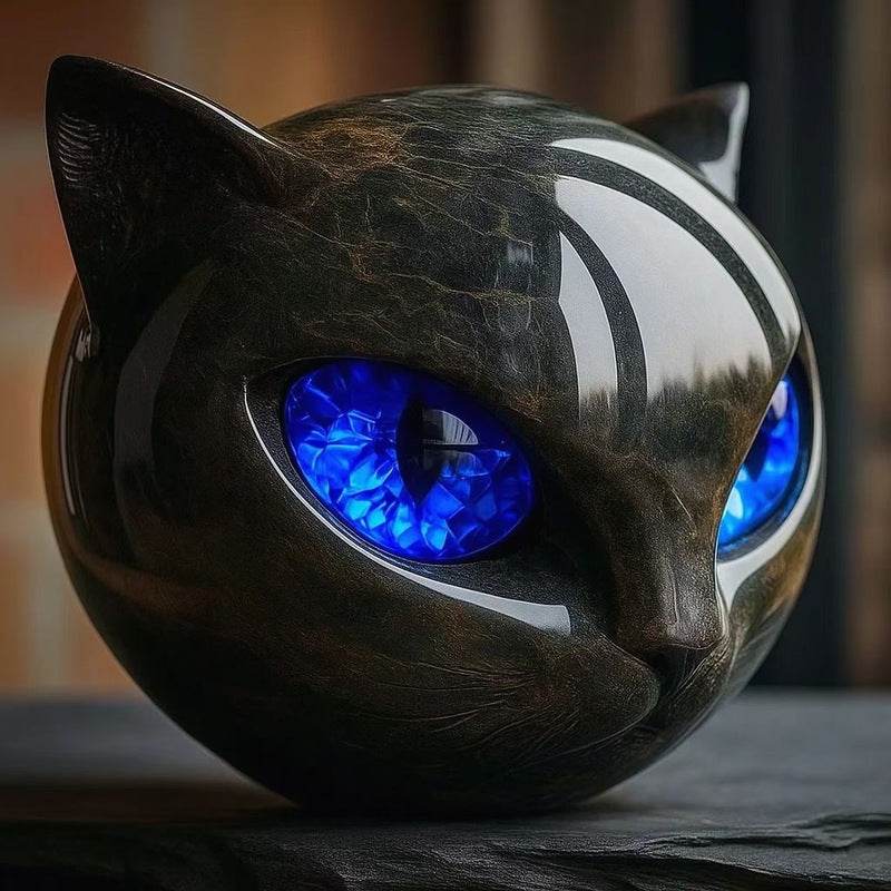 Black cat stone statue (resin head, marble texture): healing stone, souvenir, gift, home/office desk decor. - IntuitiveEncBoutique