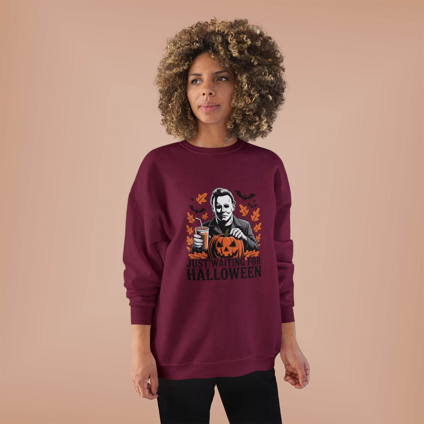 Halloween Sweatshirt - Just Waiting for Halloween | Unisex Crewneck Pullover, Fall Fashion, Halloween Gift, Cozy Sweater, Eco-Friendly Wear - IntuitiveEncBoutique
