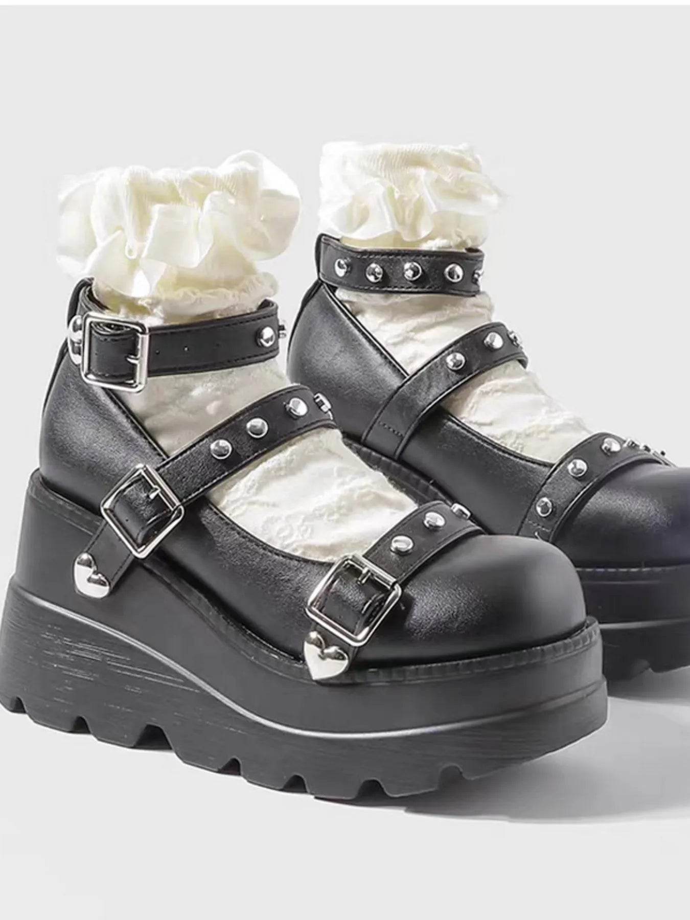 Platform Mary Jane Shoes with Triple Buckle Straps - IntuitiveEncBoutique