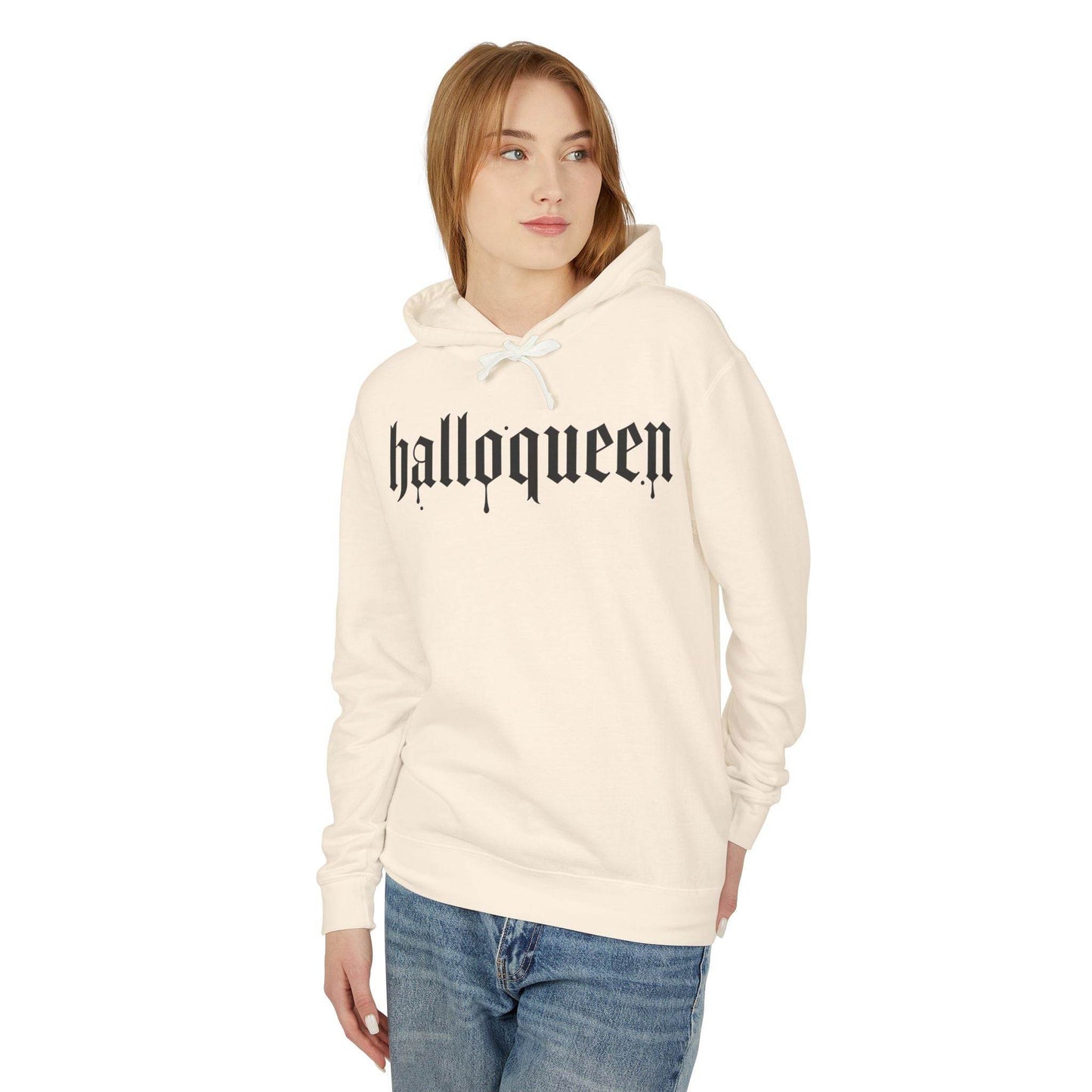 Halloween Unisex Lightweight Hoodie, Halloqueen Sweatshirt, Cute Fall Fashion, Cozy Halloween Gift, Spooky Season Apparel - IntuitiveEncBoutique