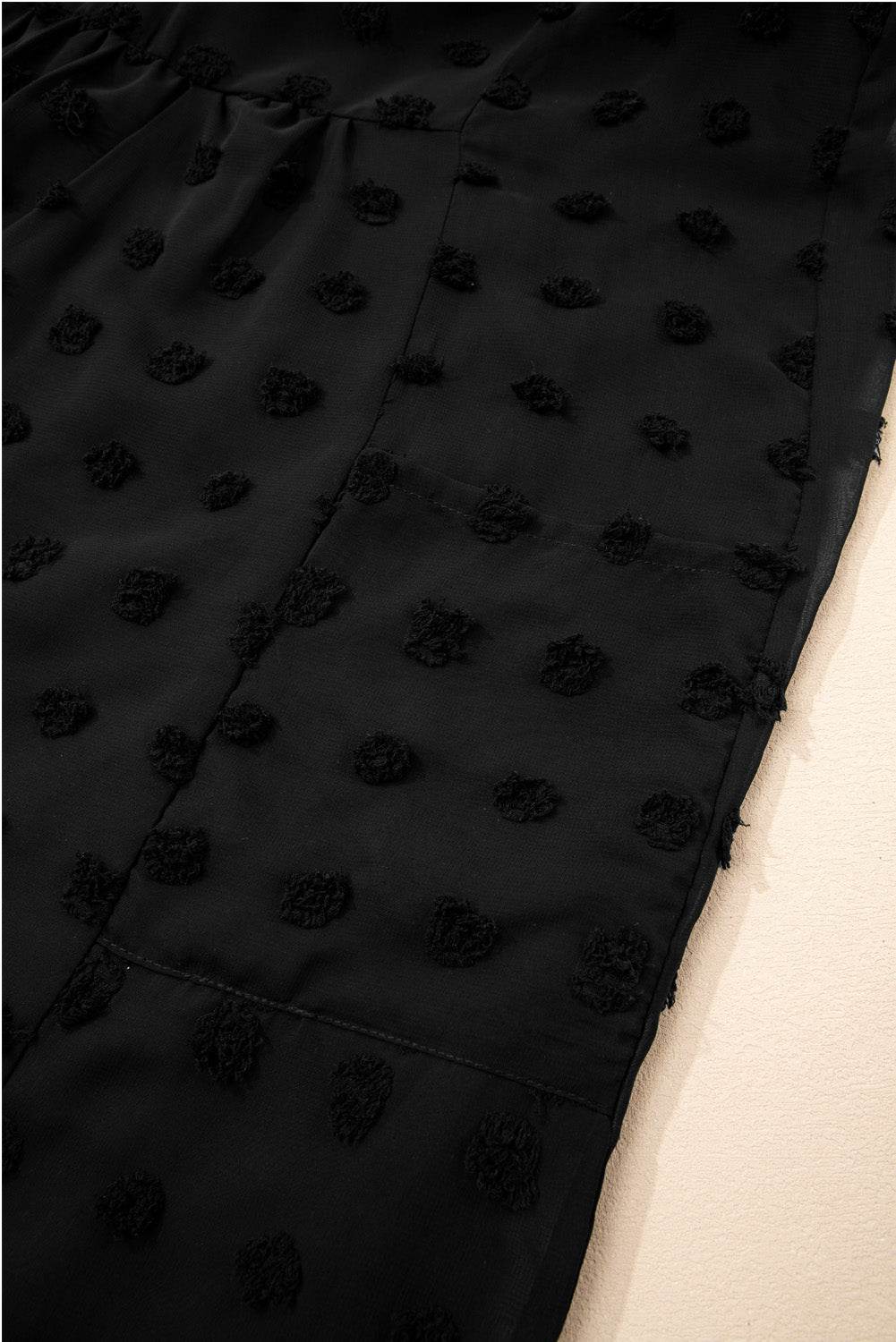 Black Dotty Textured Notched Neck Plus Ruffled Dress - IntuitiveEncBoutique