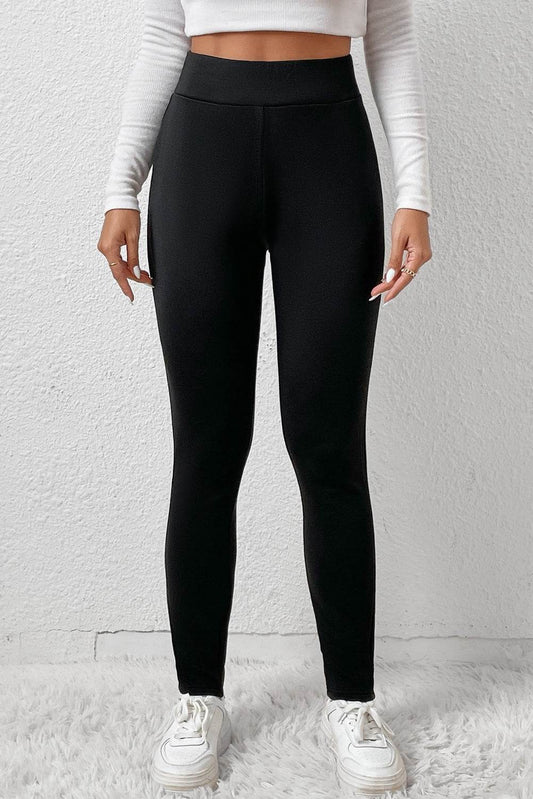 Black Fleece Lining Winter High Waist Leggings - IntuitiveEncBoutique