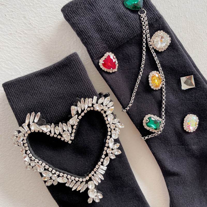 Diamond Black Chain Middle Tube Stacked Socks - IntuitiveEncBoutique