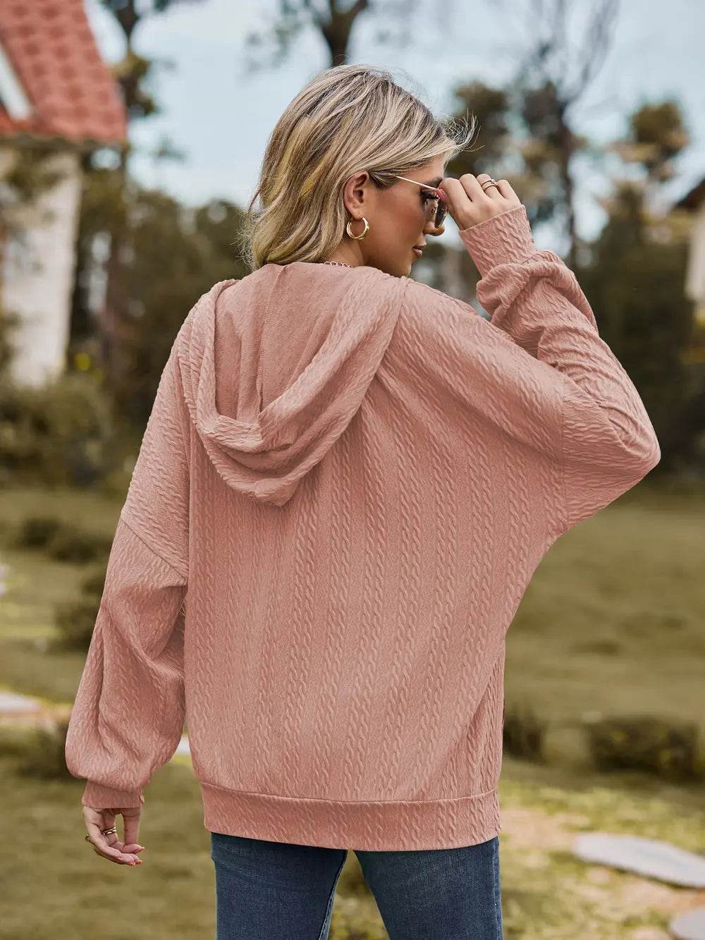 Zip Up Drawstring Long Sleeve Hooded Jacket - IntuitiveEncBoutique