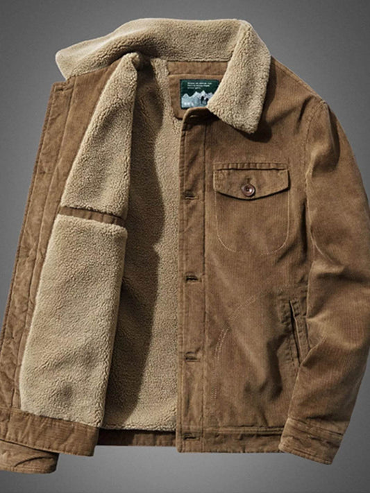 Men's Plus Size Sherpa Corduroy Button Up Jacket - IntuitiveEncBoutique
