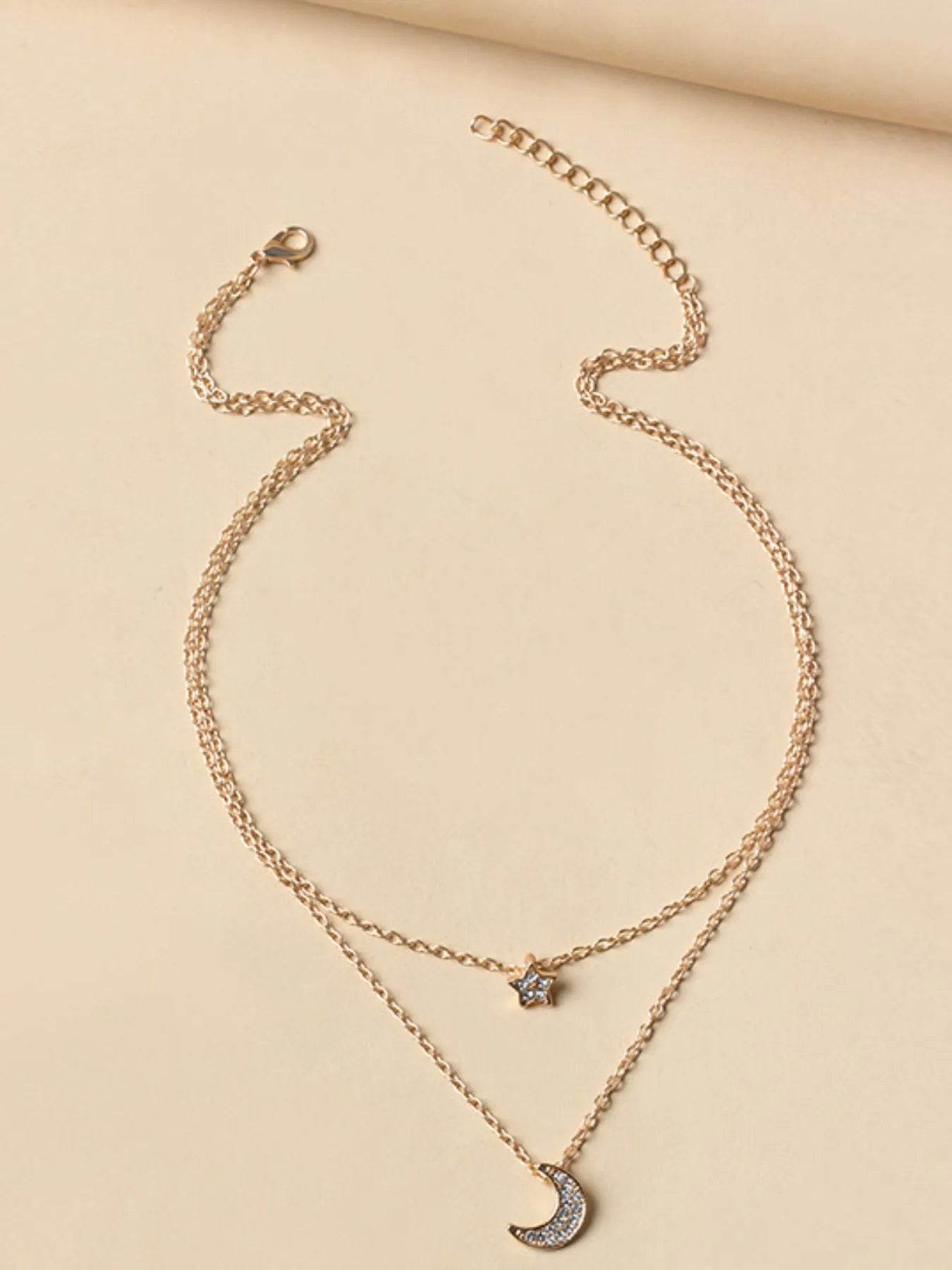 Double Layered Star and Moon Pendant Necklace - IntuitiveEncBoutique
