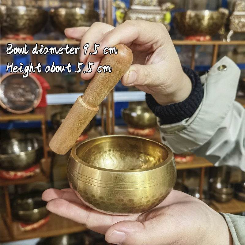 Tibetan brass singing bowl with Sanskrit – handmade meditation instrument for stress relief. - IntuitiveEncBoutique