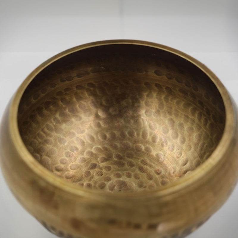 Tibetan brass singing bowl with Sanskrit – handmade meditation instrument for stress relief. - IntuitiveEncBoutique