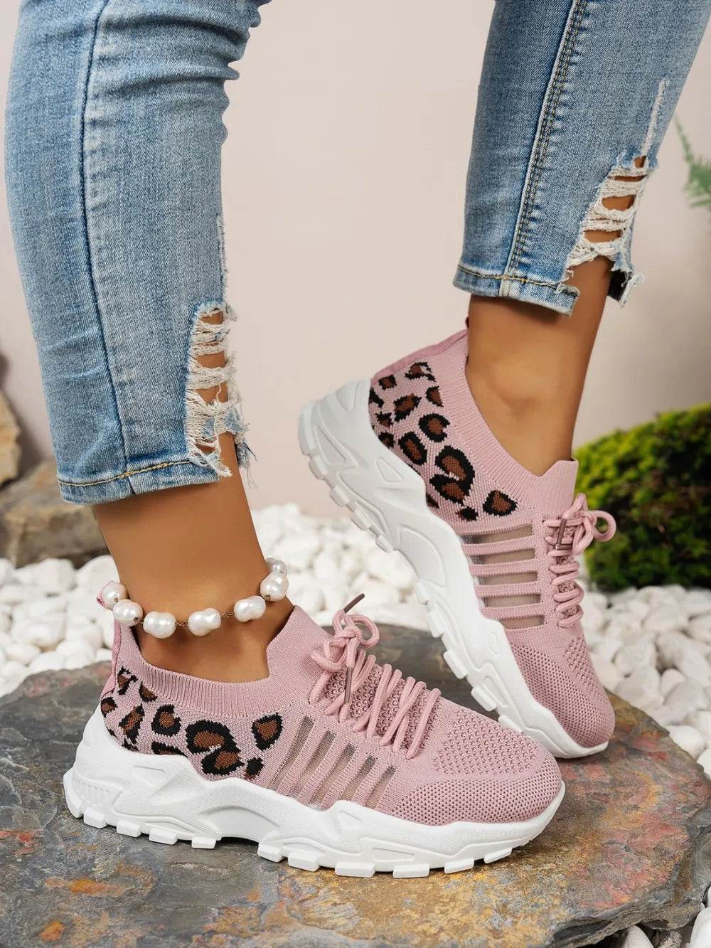 Cutout Leopard Lace Up Mesh Athletic - IntuitiveEncBoutique