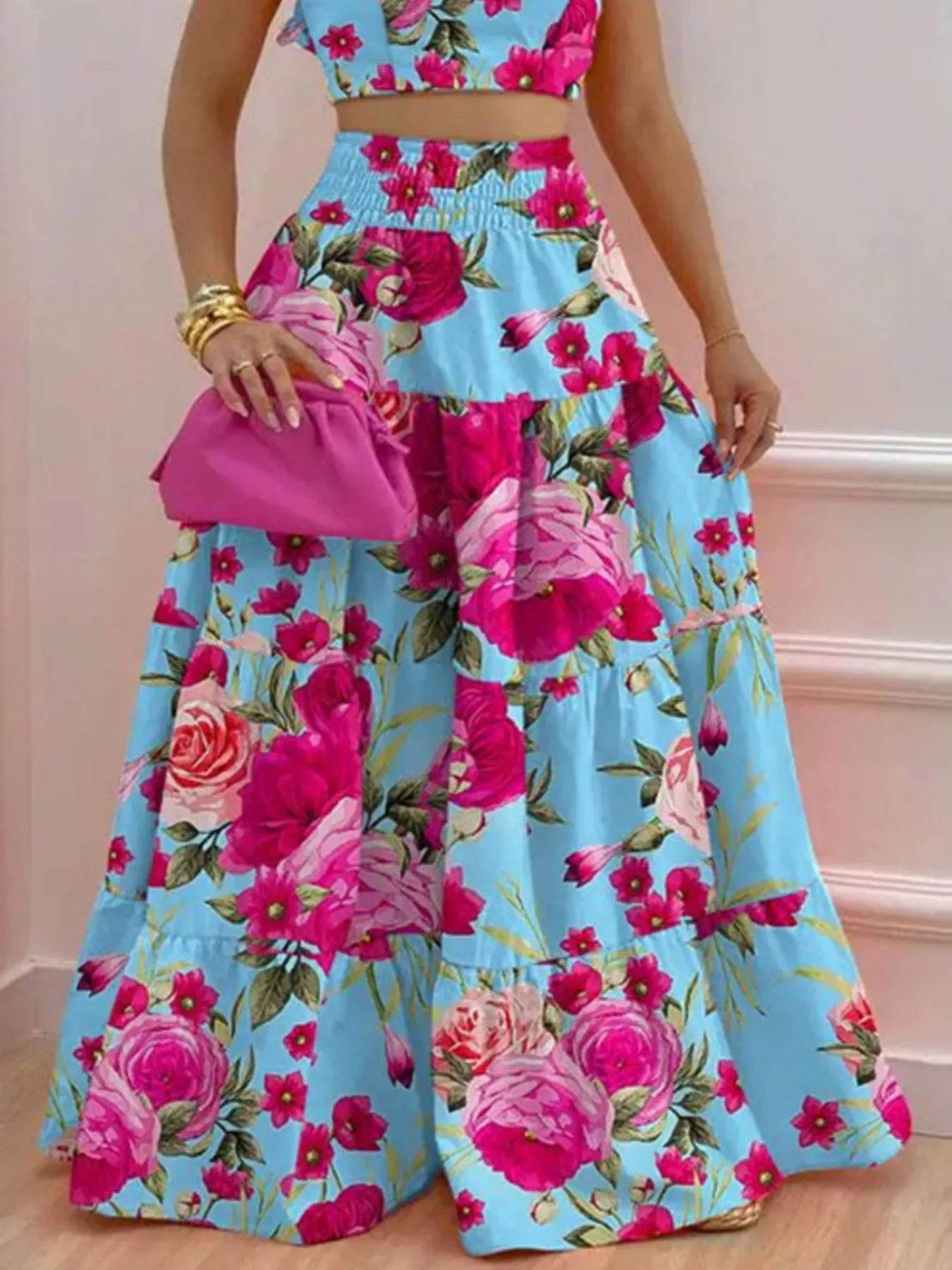 Full Size Ruffled Cami and Tiered Maxi Skirt Set Plus Size - IntuitiveEncBoutique