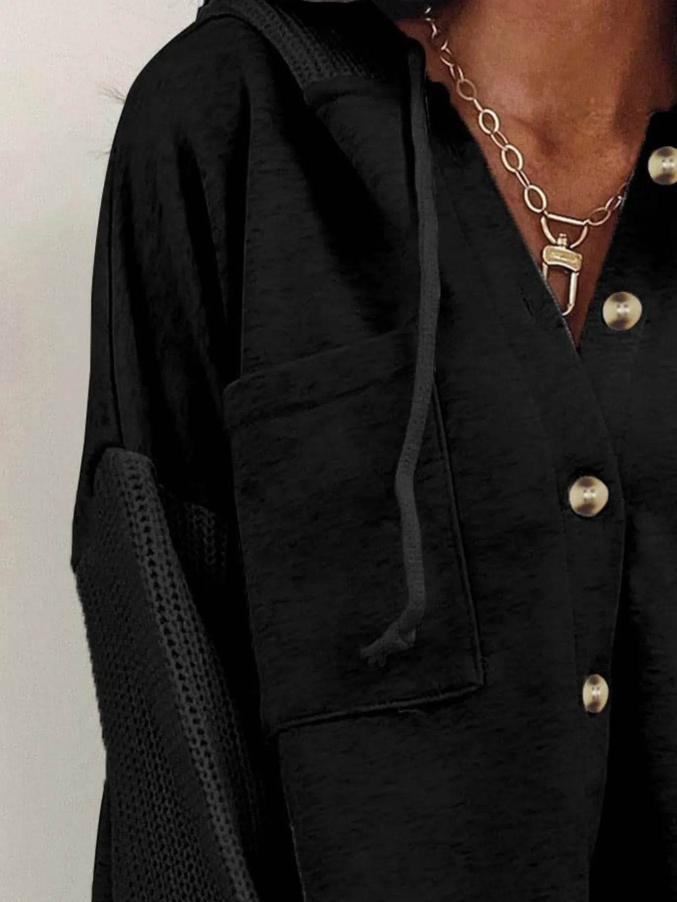 Drawstring Button Front Hoodie - IntuitiveEncBoutique