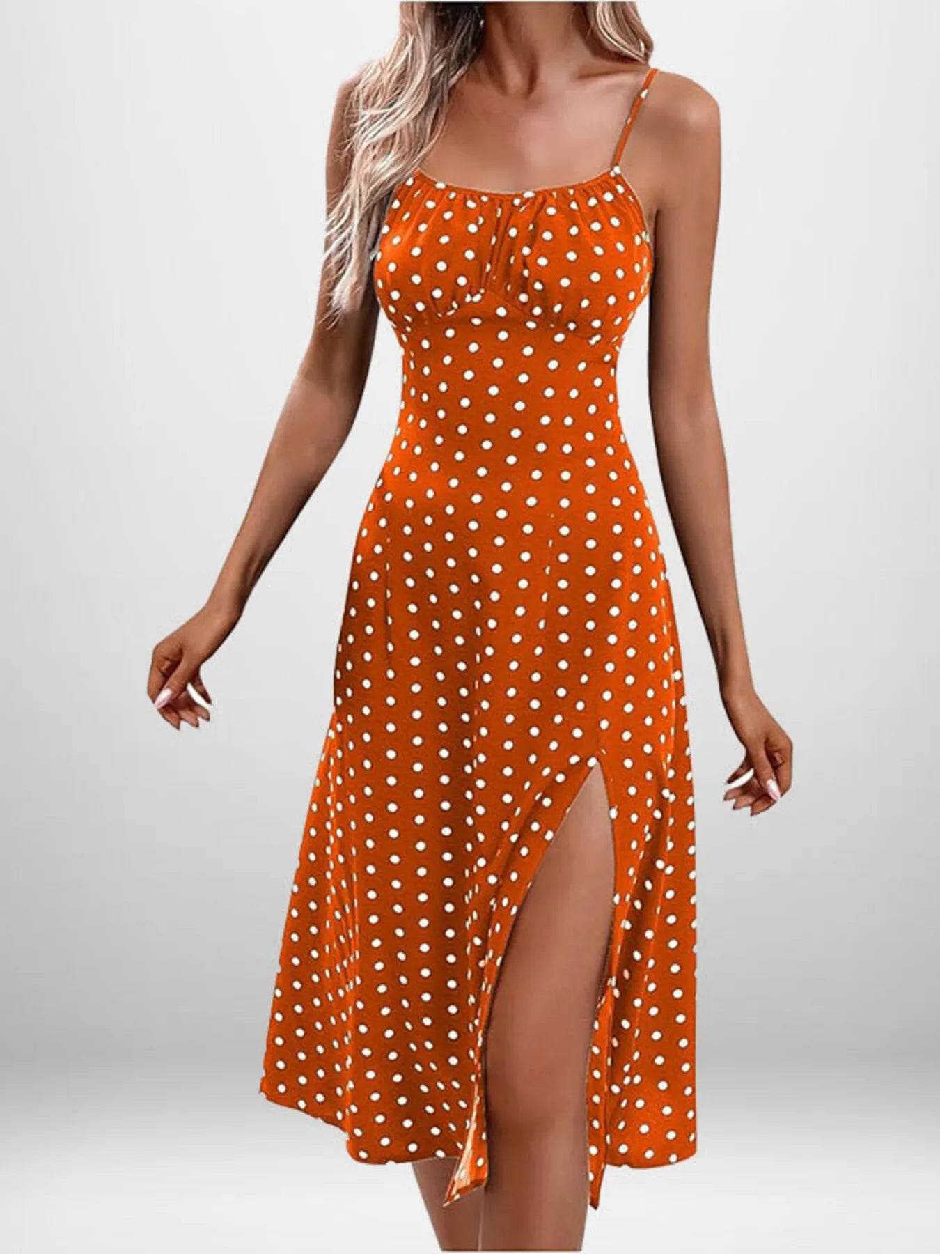 Full Size Slit Printed Cami Midi Dress Plus Size - IntuitiveEncBoutique