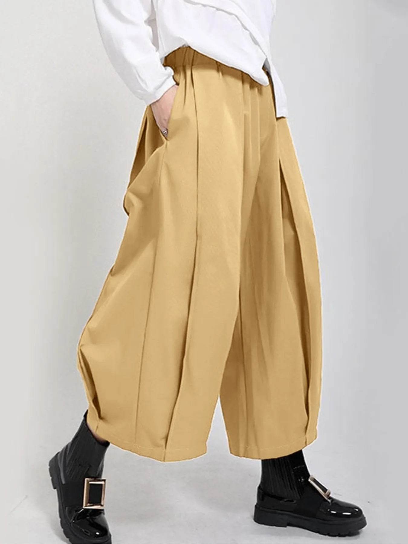Plus Size Wide Leg Pleated Detail Cropped Pants - IntuitiveEncBoutique