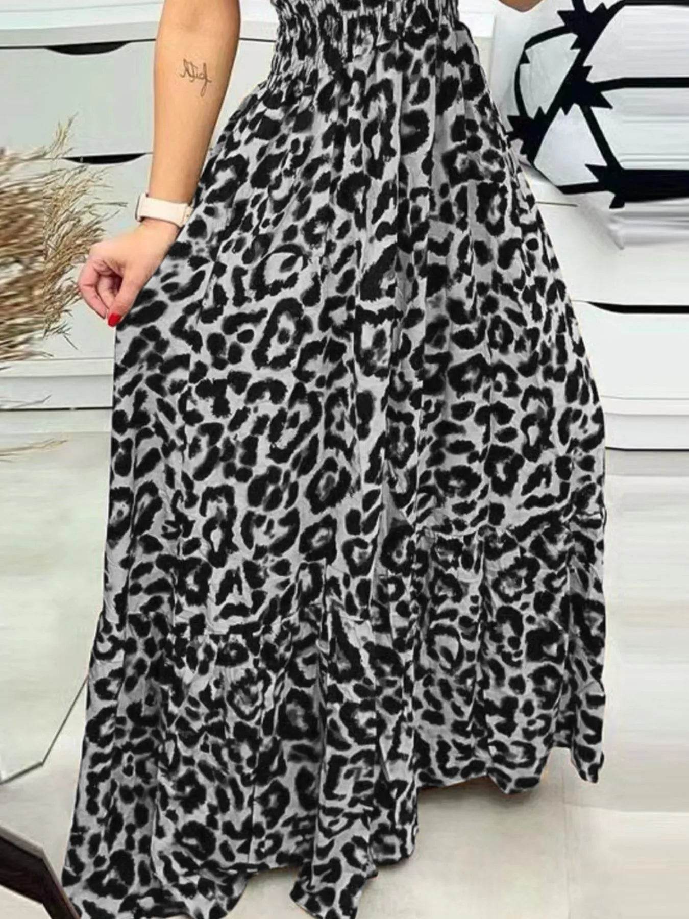 Full Size Leopard Print Spaghetti Strap Maxi Dress Plus Size - IntuitiveEncBoutique