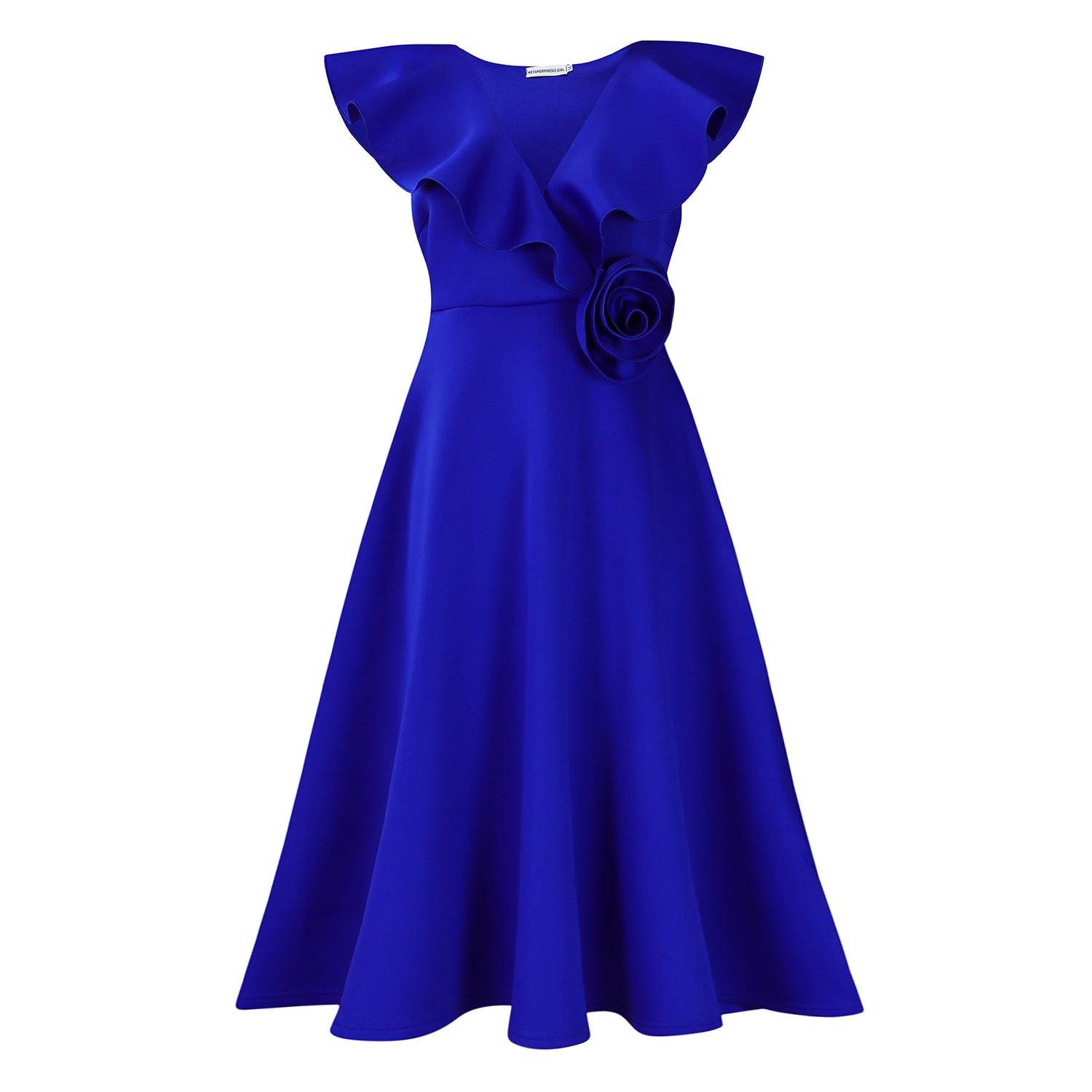 V-neck Ruffled Hem 3D Flower Skirt Evening Dress Banquet Dress - IntuitiveEncBoutique