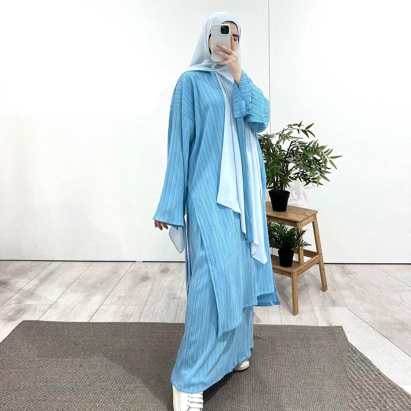 Women's Cross-border Long Sleeve Pleated Long Robe Skirt Set - IntuitiveEncBoutique