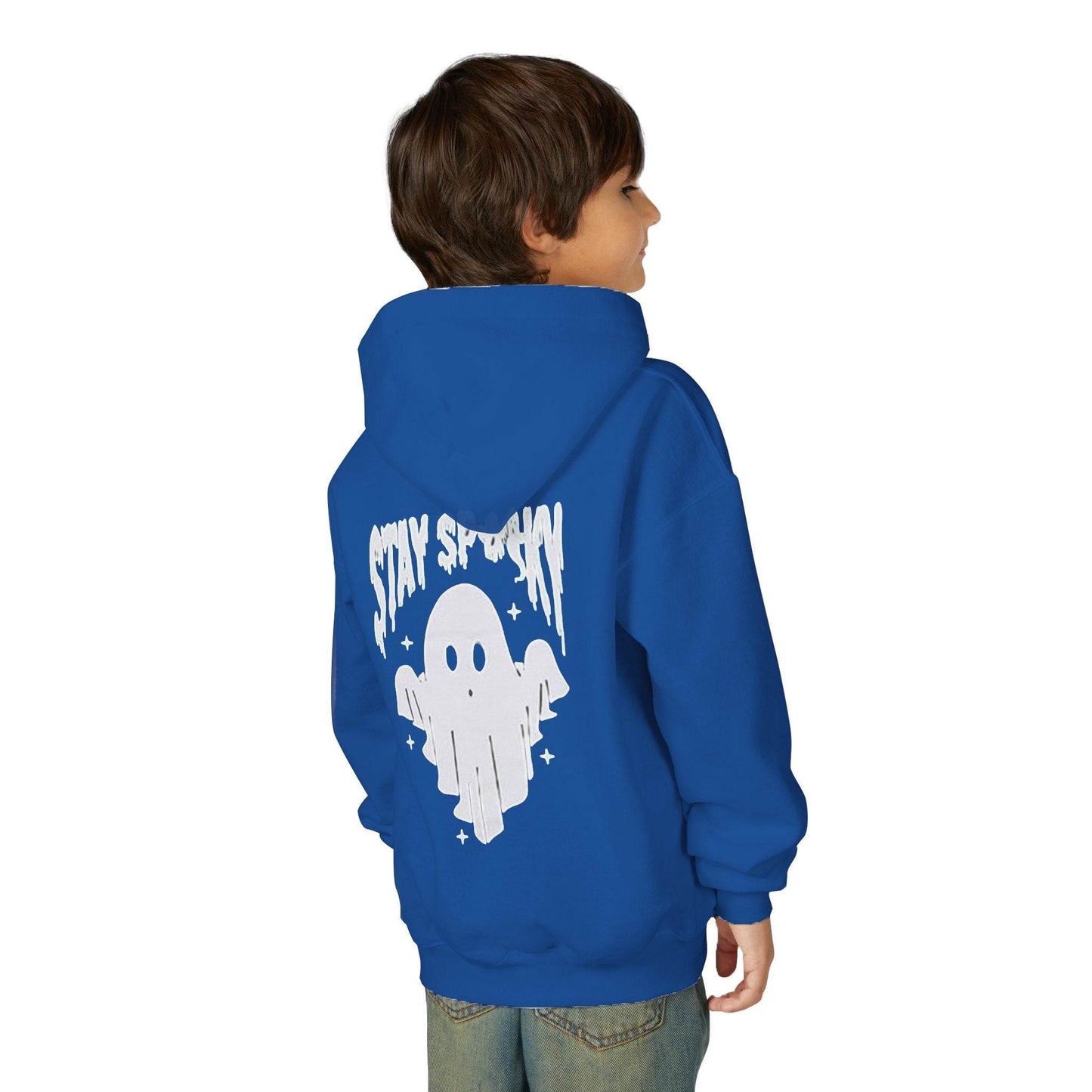 Youth Ghostly Rocker Hoodie - Stay Spooky Sweatshirt, Halloween Apparel, Youth Fashion, Skeleton Design, Cozy Gift - IntuitiveEncBoutique